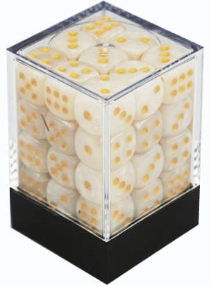 Central Dice - 36 D6 de 12mm - Mármore Branco e Dourado