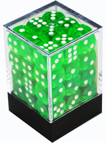 Central Dice - 36 d6 de 12mm - Translucido Verde Claro e Branco