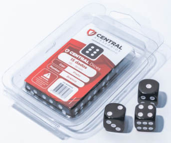 Central Dice - D6 de 16mm - Opaco Preto e Branco