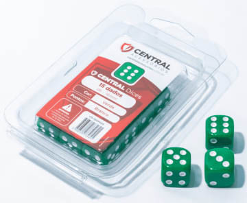 Central Dice - D6 de 16mm - Opaco Verde e Branco