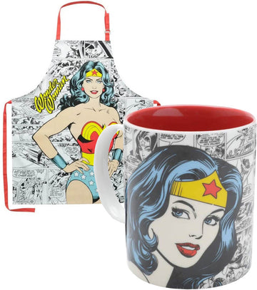 Kit Mulher-Maravilha Vintage (Avental + Caneca Porcelana)