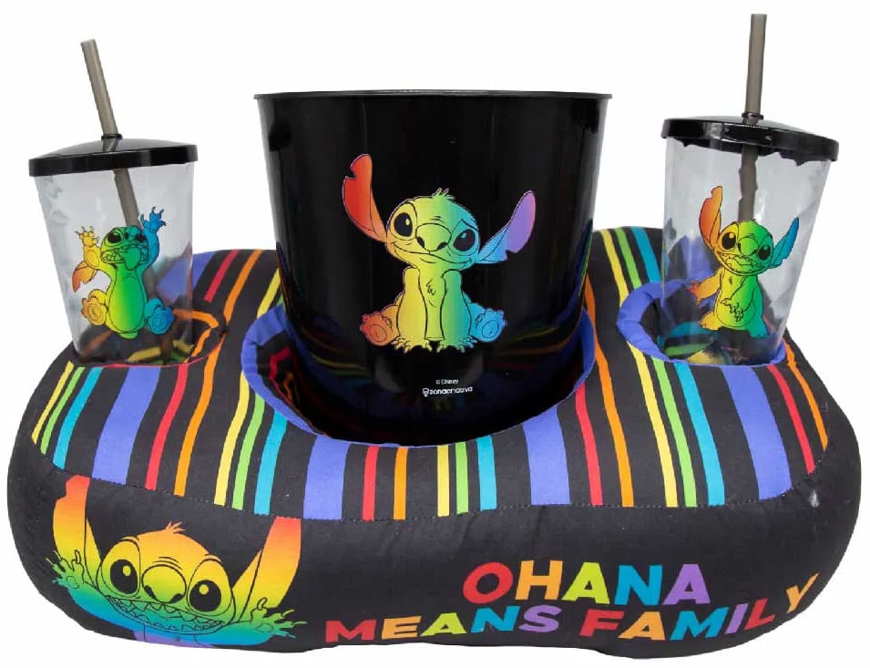 Kit Balde de Pipoca + Almofada + Copos -  Stitch Pride
