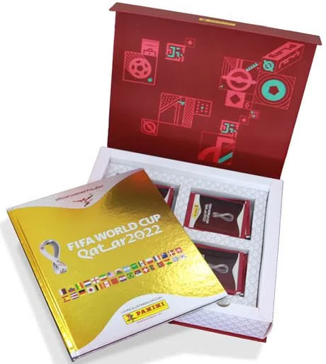 Kit Premium Álbum da Copa do Mundo Qatar 2022 Capa Dura Dourada + 120 Pacotinhos