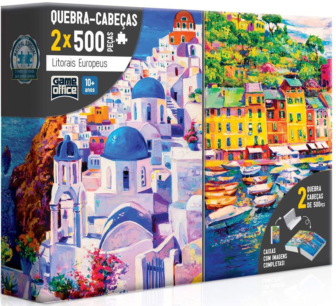 Kit com 2 Quebra-Cabeças - Litorais Europeus, Itália e Grécia