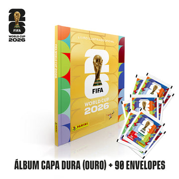 Pack Álbum Capa Dura (Ouro) + 90 Envelopes c/ 7 Figurinhas Cada - FIFA WORLD CUP 2026