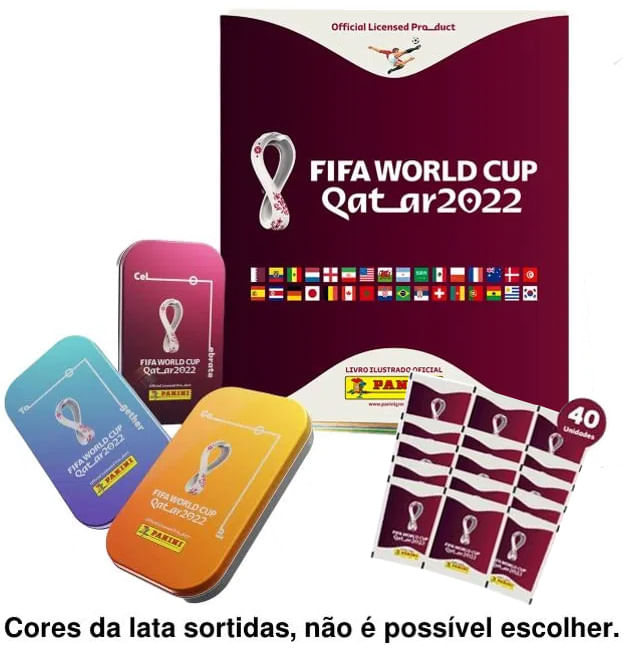 Kit Álbum Copa Do Mundo Qatar 2022 Capa Brochura + Lata Pocket + 40 Envelopes