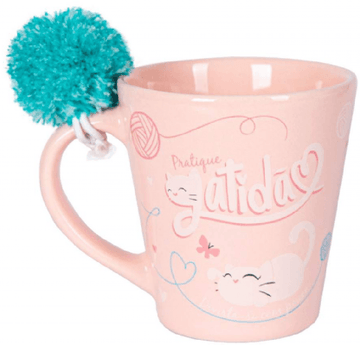Caneca Com Pompom - Gatidão - Rosa
