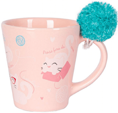 Caneca Com Pompom - Gatidão - Rosa