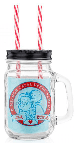 Caneca Pote Com Canudos Popeye e Olivia