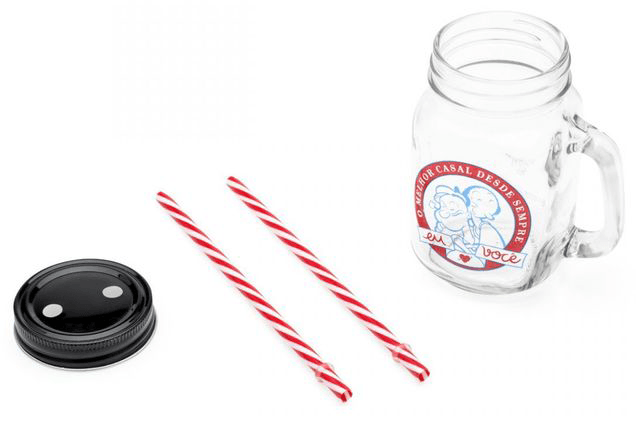 Caneca Pote Com Canudos Popeye e Olivia