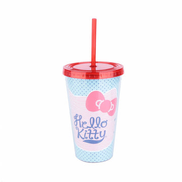 Copo Azul com Canudo - Hello Kitty