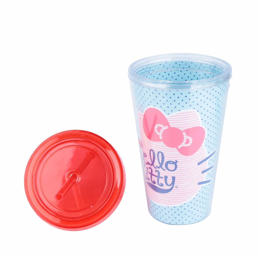 Copo Azul com Canudo - Hello Kitty