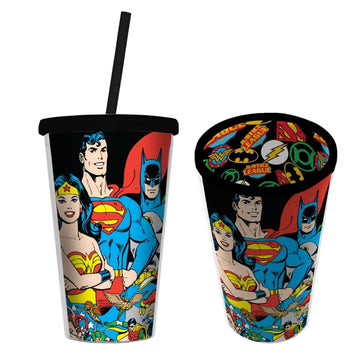 Copo Canudo Plastico Wb Dc Or Justice League Colorido