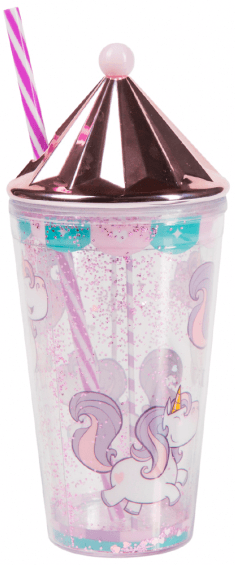 Copo Com Canudo Carrossel - Unicórnio do Dia
