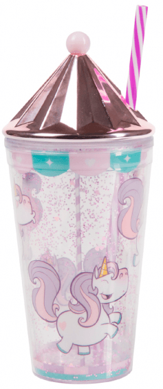Copo Com Canudo Carrossel - Unicórnio do Dia