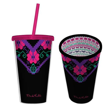 Copo com Canudo - Frida Kahlo Embroidery