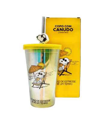 Copo com Canudo Pingente Snoopy