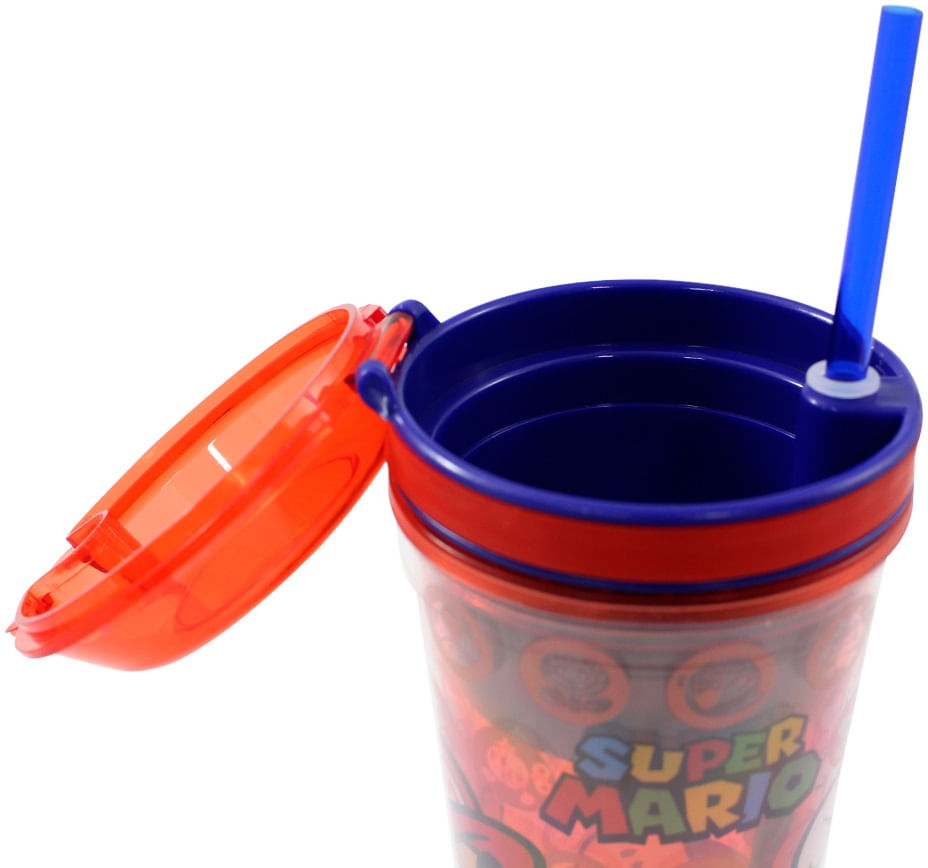 Copo Com Tampa e Canudo 2 em 1 - Super Mario