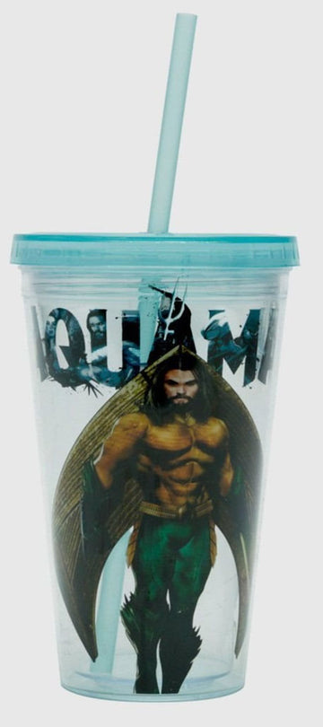 Copo Com Tampa e Canudo - Aquaman