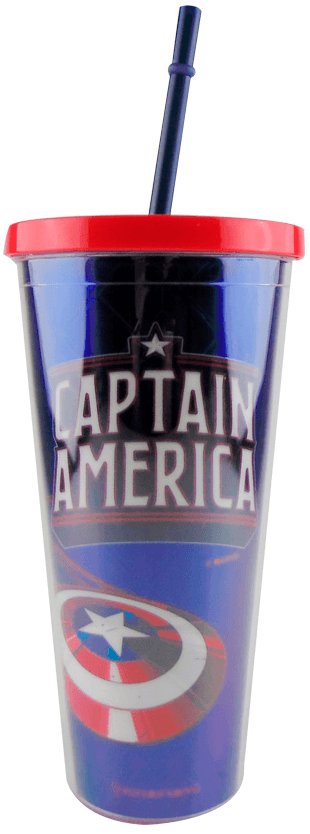 Copo Com Tampa e Canudo - Capitão América com Efeito Metálico