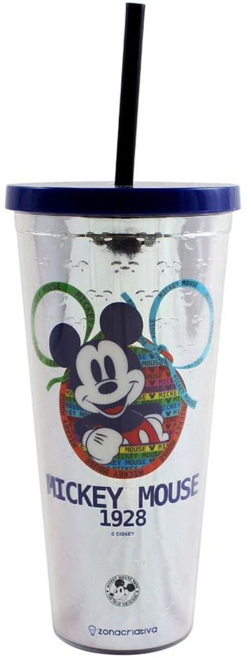 Copo com Tampa e Canudo com Efeito Metálico - Mickey 90 Anos