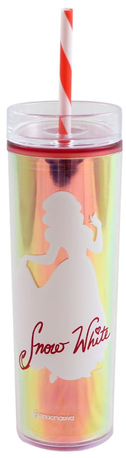 Copo Com Tampa e Canudo - Disney - Branca de neve