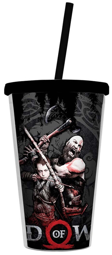 Copo com Tampa e Canudo - God of War 2018
