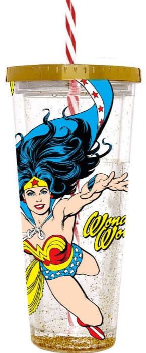 Copo com Tampa e Canudo Grande - DC Comics - Wonder Woman