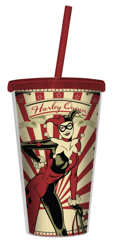 Copo Com Tampa e Canudo - Harley Quinn