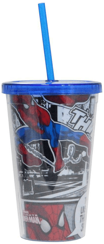 Copo Com Tampa e Canudo - Homem Aranha