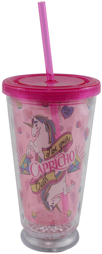 Copo com Tampa e Canudo - LED - Unicórnio Fofinho