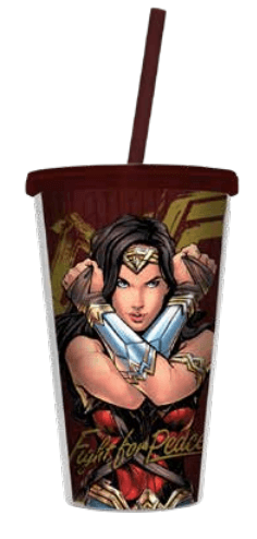 Copo Com Tampa e Canudo - Mulher Maravilha