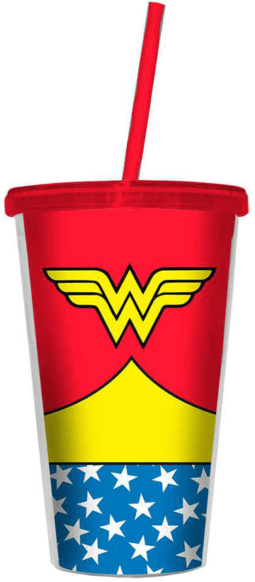 Copo Com Tampa e Canudo - Mulher Maravilha - Body
