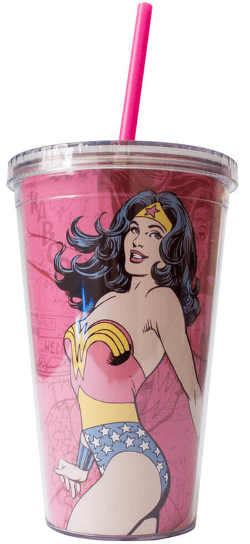 Copo Com Tampa e Canudo - Mulher Maravilha - Pink