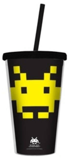 Copo Com Tampa e Canudo - Space Invaders