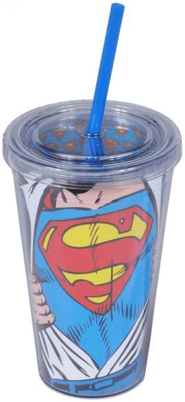 Copo Com Tampa e Canudo - Superman