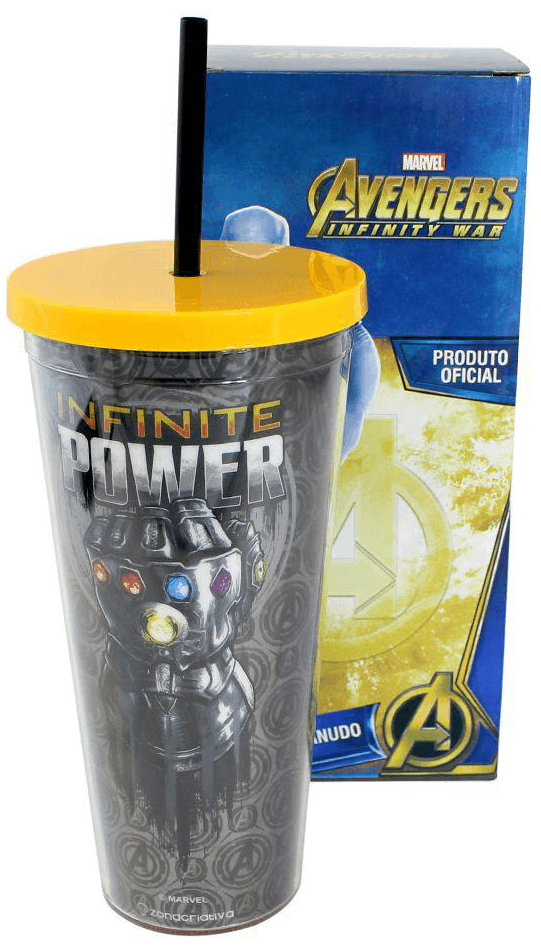 Copo Com Tampa e Canudo - Thanos com Efeito Metálico