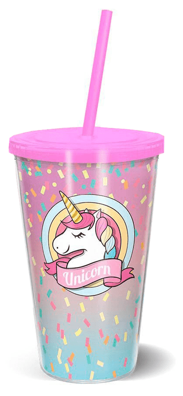 Copo Com Tampa e Canudo - Unicórnio Confete