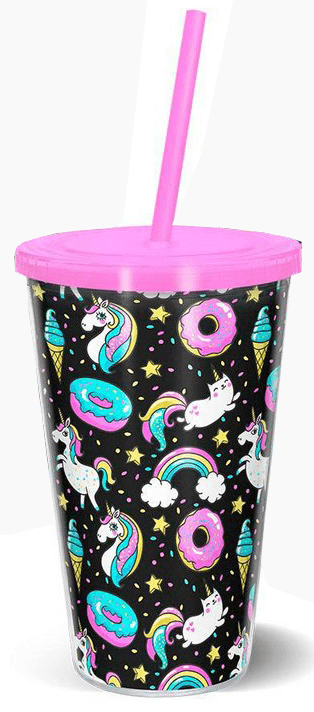 Copo Com Tampa e Canudo - Unicórnio Doces