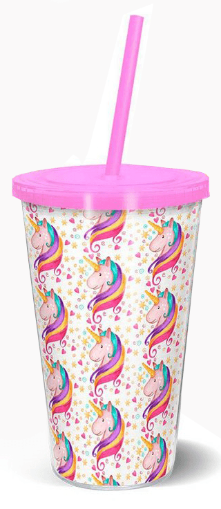 Copo Com Tampa e Canudo - Unicórnio Vários