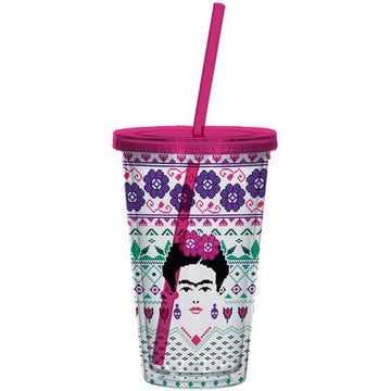 Copo Transparente com Canudo - Frida Kahlo