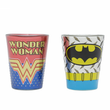 Copos Shot Metálicos - Mulher Maravilha e Batman