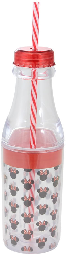 Garrafa Canudo Vermelho - Minnie Mouse
