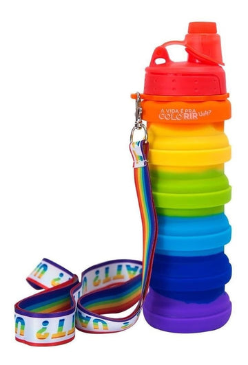Garrafa Retrátil Com Tirante - Arco Íris