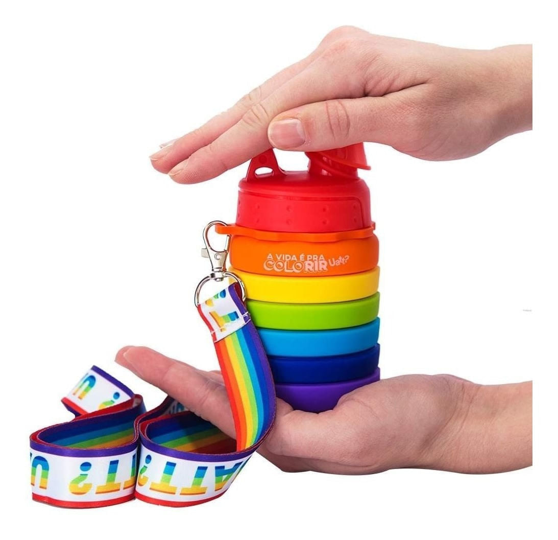 Garrafa Retrátil Com Tirante - Arco Íris