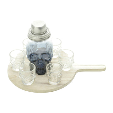 Kit Tequila Caveira 6 Copos Dose Coqueteleira e Tábua